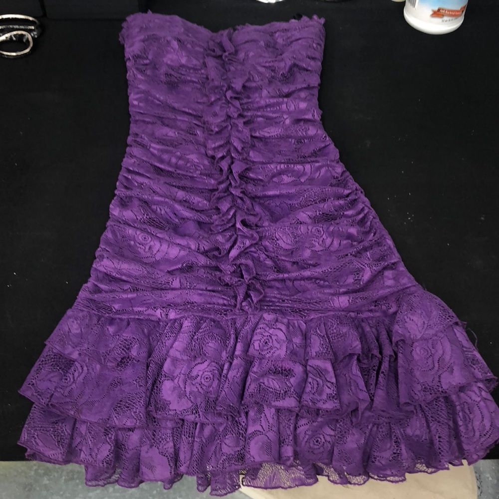 Bebe purple lace strapless dress